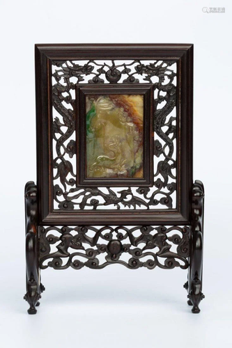 MID-QING DYNASTY CARVED DRAGONS AND PHOENIXES SCREEN