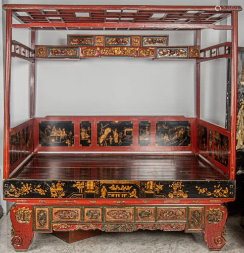 LATE QING CARVED BED