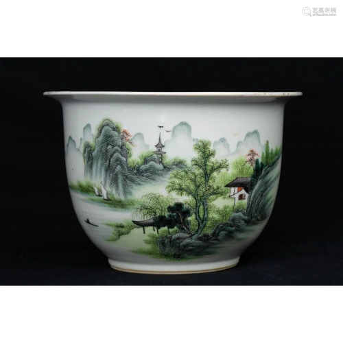 LATE QING DYNASTY LANDSCAPE FLOWERPOT