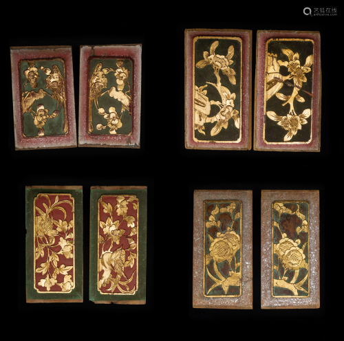 A SET OF QING DYNASTY GOLD PAINT WOOD CARVE