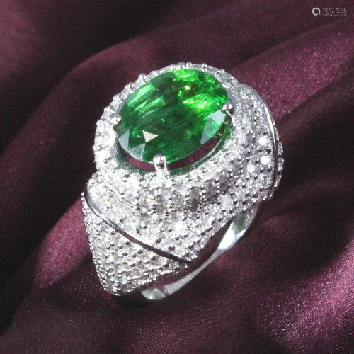 14 K White Gold Tsavorite Garnet (GRS) & Diamond Ring