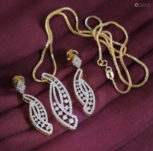 14 K IGI Cert. Yellow Gold Pendant Necklace & Earrings