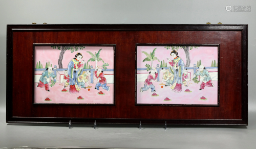 Mirror Pr Chinese Famille Rose Porcelain Plaques