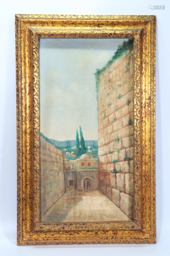 Oil on Canvas Board Wailing Wall Jerusalem