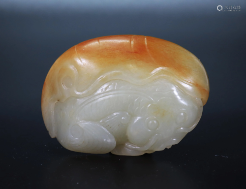 Chinese Pale Celadon & Russet Jade Goldfish Pebble