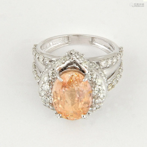 14K Gold PADPARADSCHA ( SUNSET) Sapphire & Diamond Ring