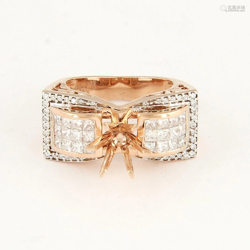 14 K Rose Gold Diamond Ring - Center stone unmounted