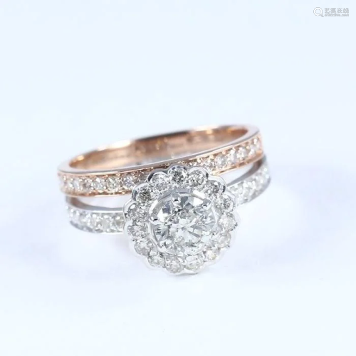 18 K / 750 White & Rose Gold Set of 2 diamond Rings