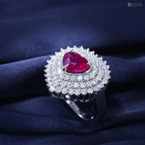 14 K White Gold Designer Ruby (GRS) & Diamond Ring