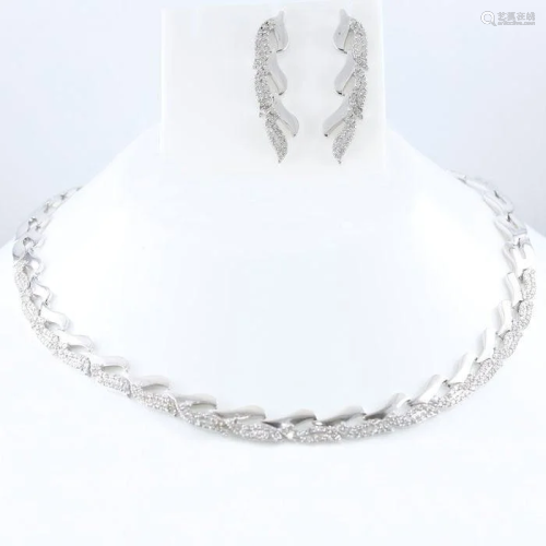 14 K White Gold IGI Cert. Diamond Necklace & Earrings
