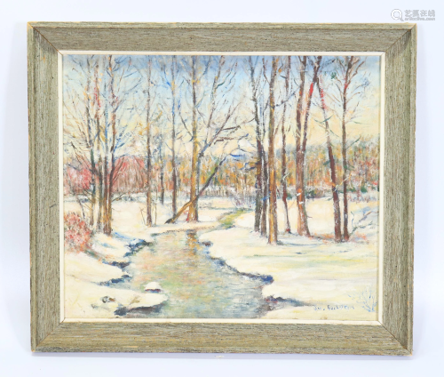 John W Backstrom Winter Landscape Oil Canvas Board