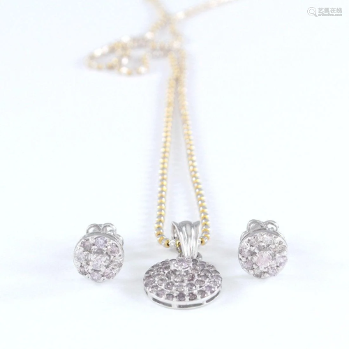 14 K White Gold Pendant and Earrings with PINK Diamonds