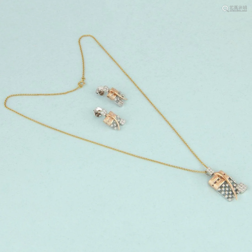 IGI 14K Rose Gold Diamond Pendant Necklace & Earrings