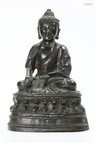 Tibet 18 C or Earlier Bronze Seated Buddha