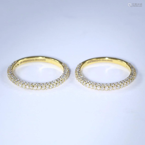 14 K / 585 Set of 2 Yellow Gold Diamond Band Rings