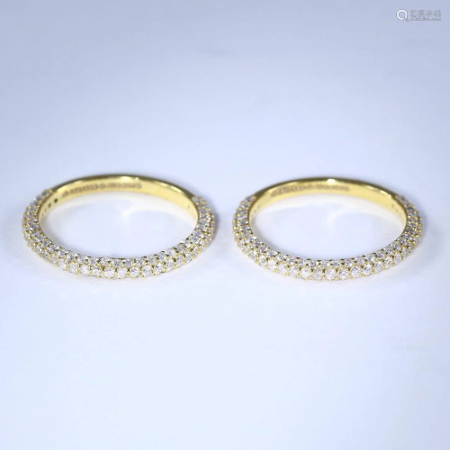 14 K / 585 Set of 2 Yellow Gold Diamond Band Rings