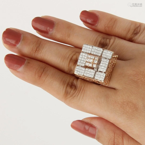 IGI Cert. 14 K White & Rose Gold Diamond Cocktail Ring