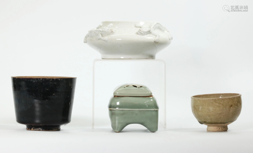 3 Chinese Porcelains; 1 Japanese Celadon Censer