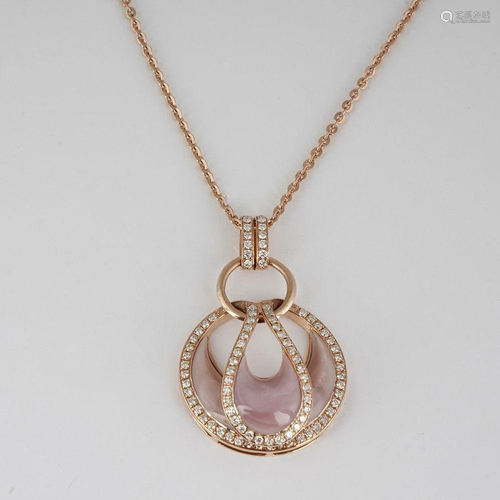 14K RoseGold Diamond & Mother of Pearl Pendant Necklace