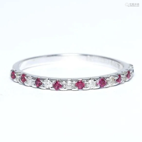 14 K / 585 White Gold Diamond and Ruby Band Ring