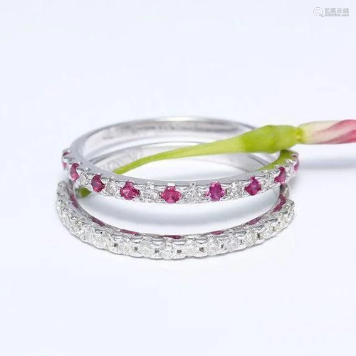 14 K / 585 White Gold Diamond and Ruby Ring Set