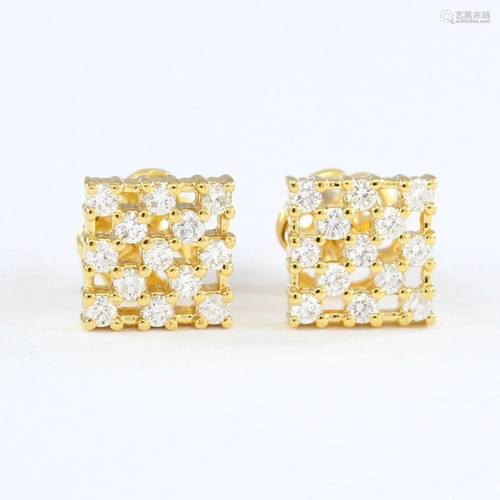 IGI Certified 14 K Yellow Gold Diamond Earring Studs