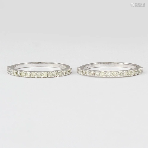 14 K / 585 White Gold Set of 2 Diamond Band Rings