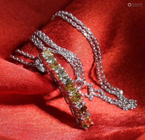 14 K White Gold Fancy Color Diamond Pendant Necklace