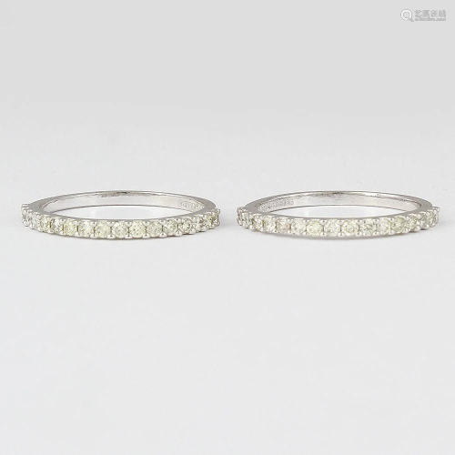 14 K / 585 Set of 2 White Gold Diamond Band Rings