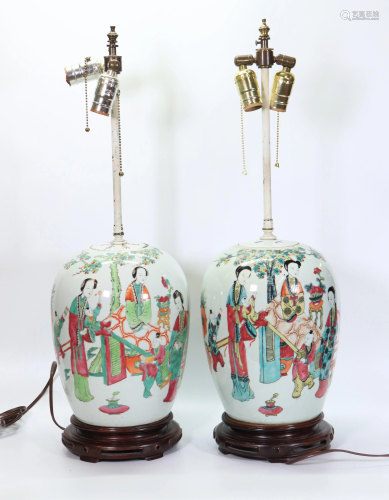 2 Chinese Enameled Porcelain Gourd-shape Jars
