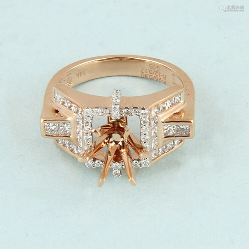 14 K Rose Gold Diamond Ring - Center stone unmounted