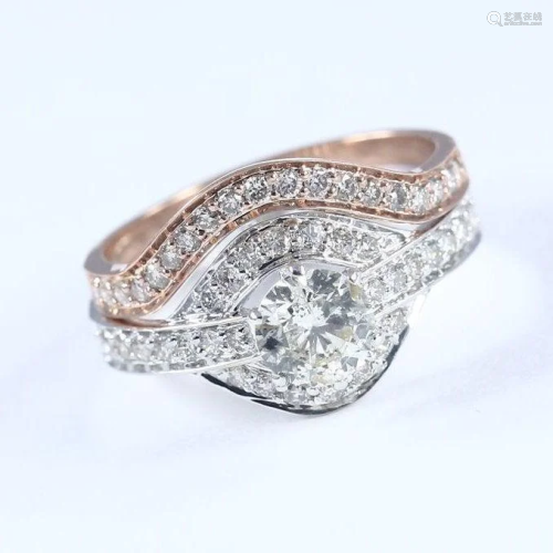 18 K / 750 White & Rose Gold Set of 2 Diamond Rings