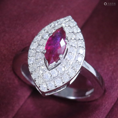 14 K White GoId IGI Cert. Designer Ruby & Diamond Ring
