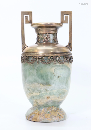 Russian Faberge Silver Mounted Crystal Urn