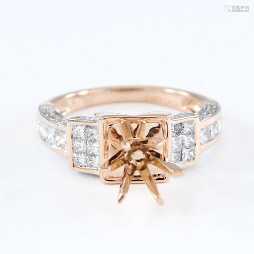 14 K Rose Gold Diamond Ring - Center stone unmounted