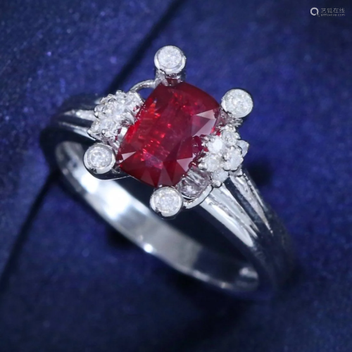 14 K / 585 White Gold GIA Certified Ruby & Diamond Ring