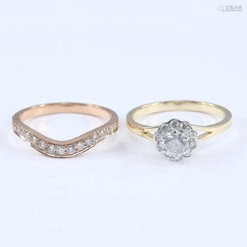 18 K / 750 Yellow Gold Diamond Rings ( Set of 2 )