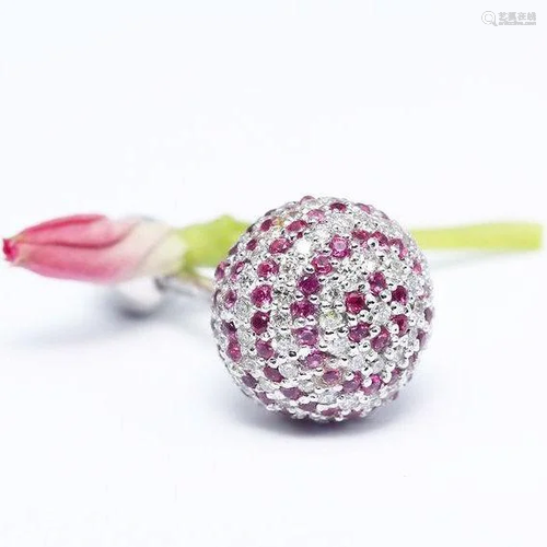 14 K / 585 White Gold Diamond and Ruby Navel Ring