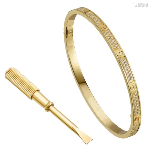 14 K Cartier Style Diamond Love Bracelet & screwdriver