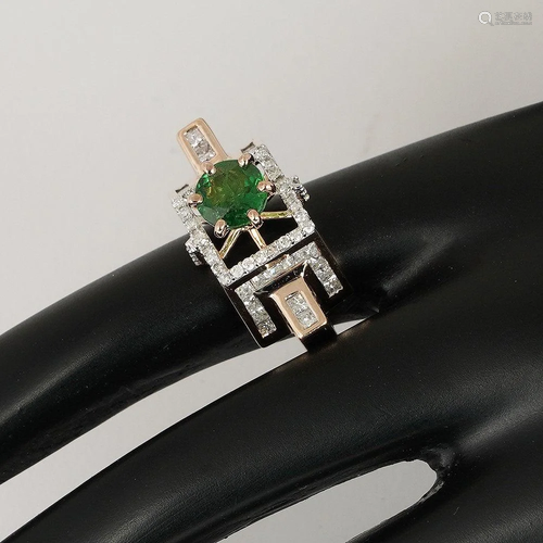 14 K / 585 Rose Gold Tsavorite Garnet & Diamond Ring