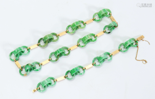 Chinese Natural Jadeite Gold Necklace & Bracelet