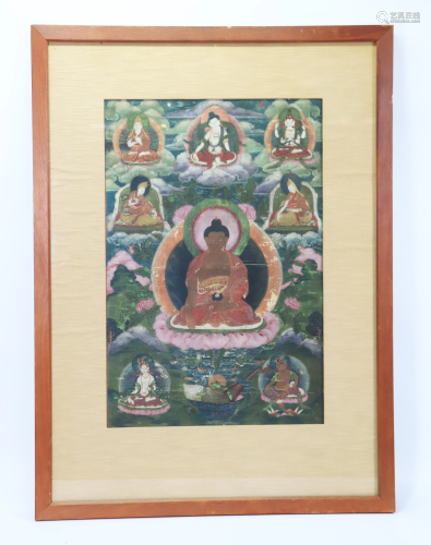 Tibetan Thangka, Matted & Framed