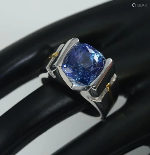 14K White Gold 7.50 ct. Blue Sapphire & Diamond Ring