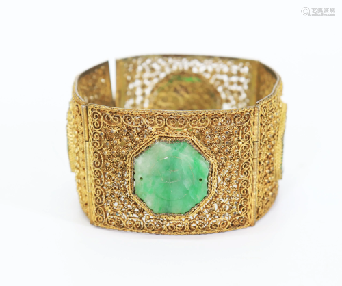 Chinese Qing Gilt-Bronze & Jadeite Link Bracelet