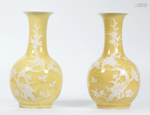 Pair Chinese Jingdezhen Yellow Porcelain Vases