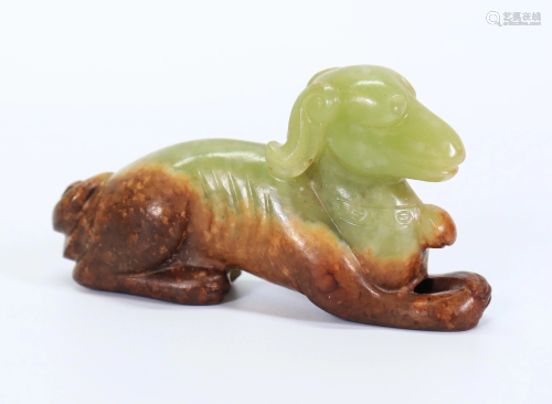 Chinese Archaistic Yellow/Green & Russet Jade Dog