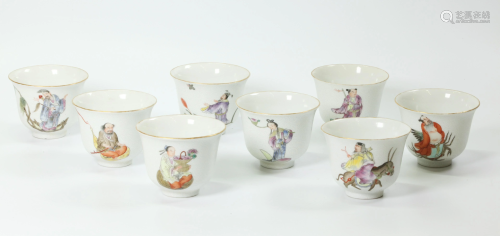 8 Chinese Daoguang 8 Immortals Porcelain Teacups
