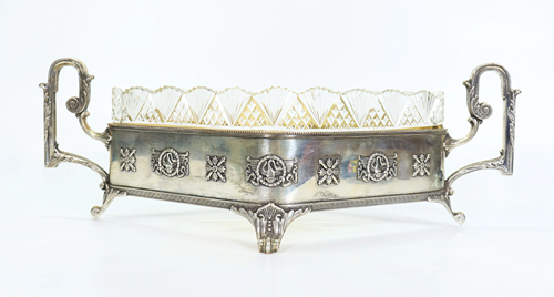 Russian Faberge Silver & Cut Glass Lozenge Basket