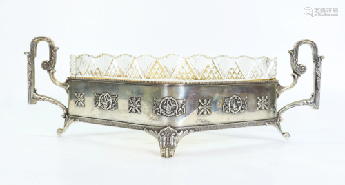 Russian Faberge Silver & Cut Glass Lozenge Basket