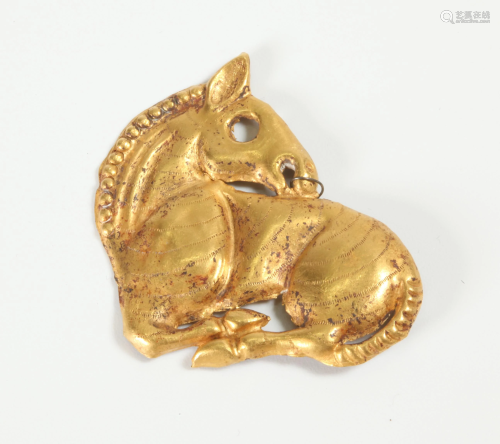 Chinese 22K+ Yellow Gold Horse Plaque; 8.2G